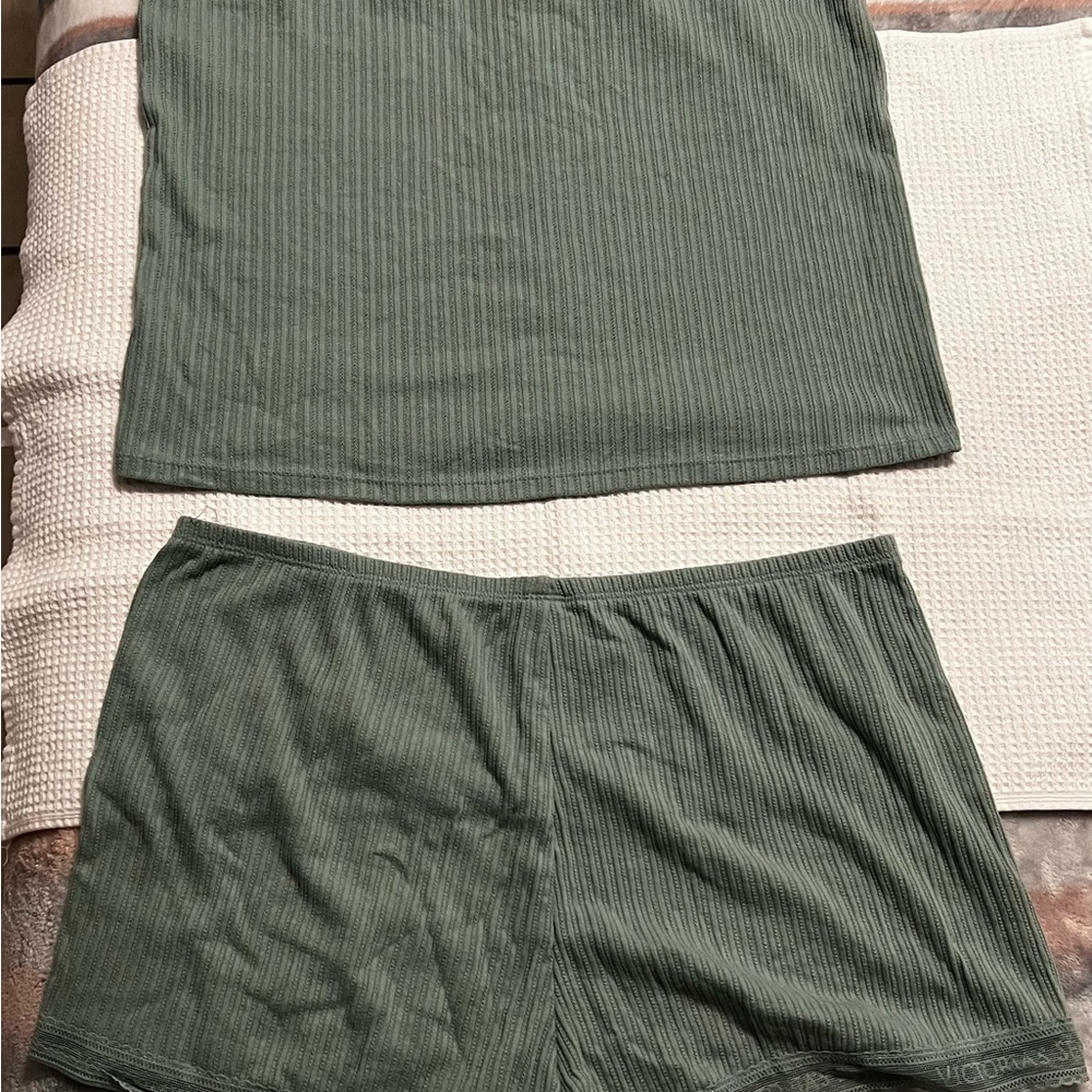 Victoria's Secret Green Ribbed Pajama Set
